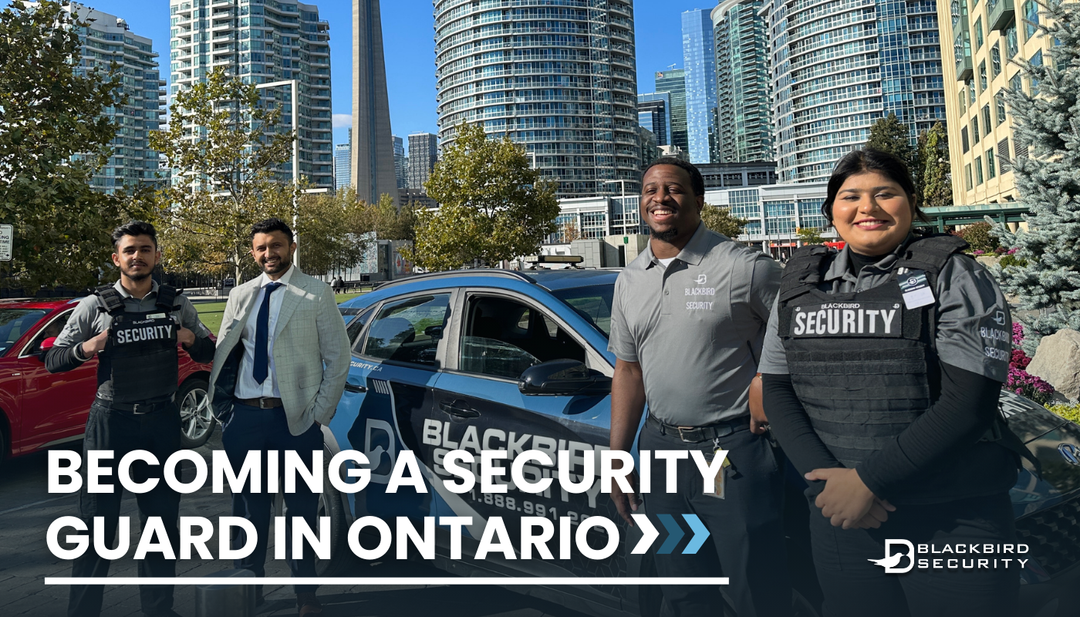 Uniformed and Plained Clothes Blackbird security guards in front of Mobile patrol car in city
