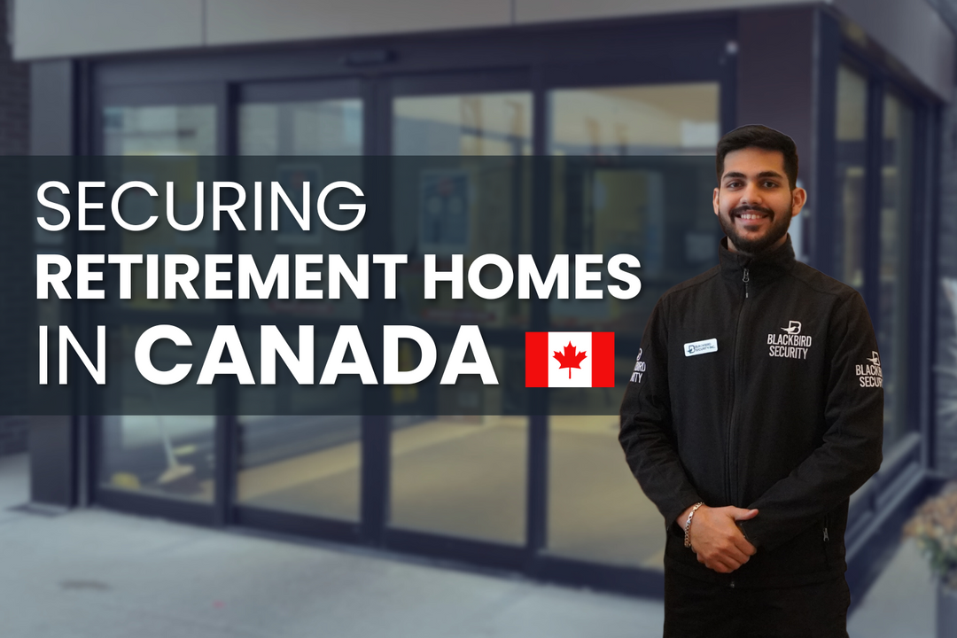 Uniformed Blackbird security guards standing in front of building