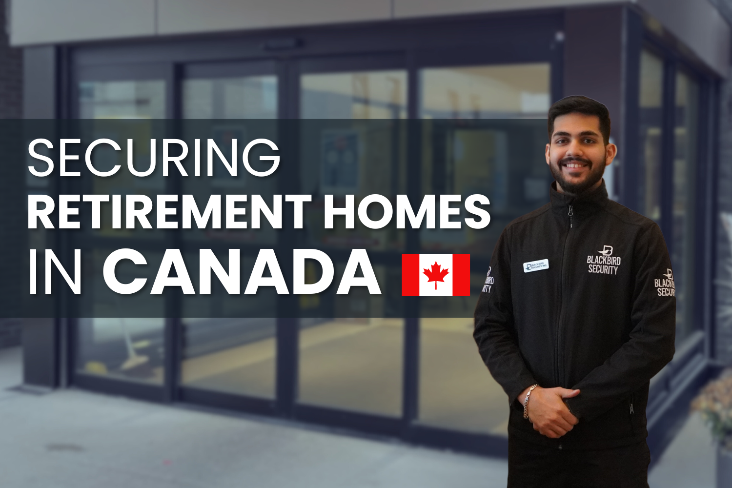 Uniformed Blackbird security guards standing in front of building