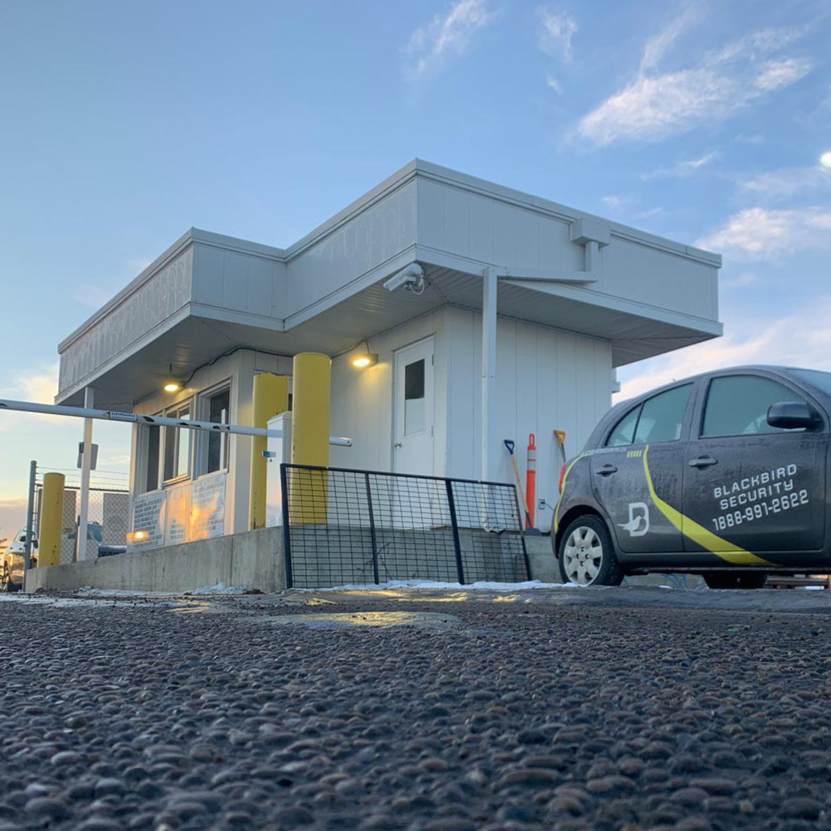 Blackbird security Mobile patrol car in front of checkpoint
