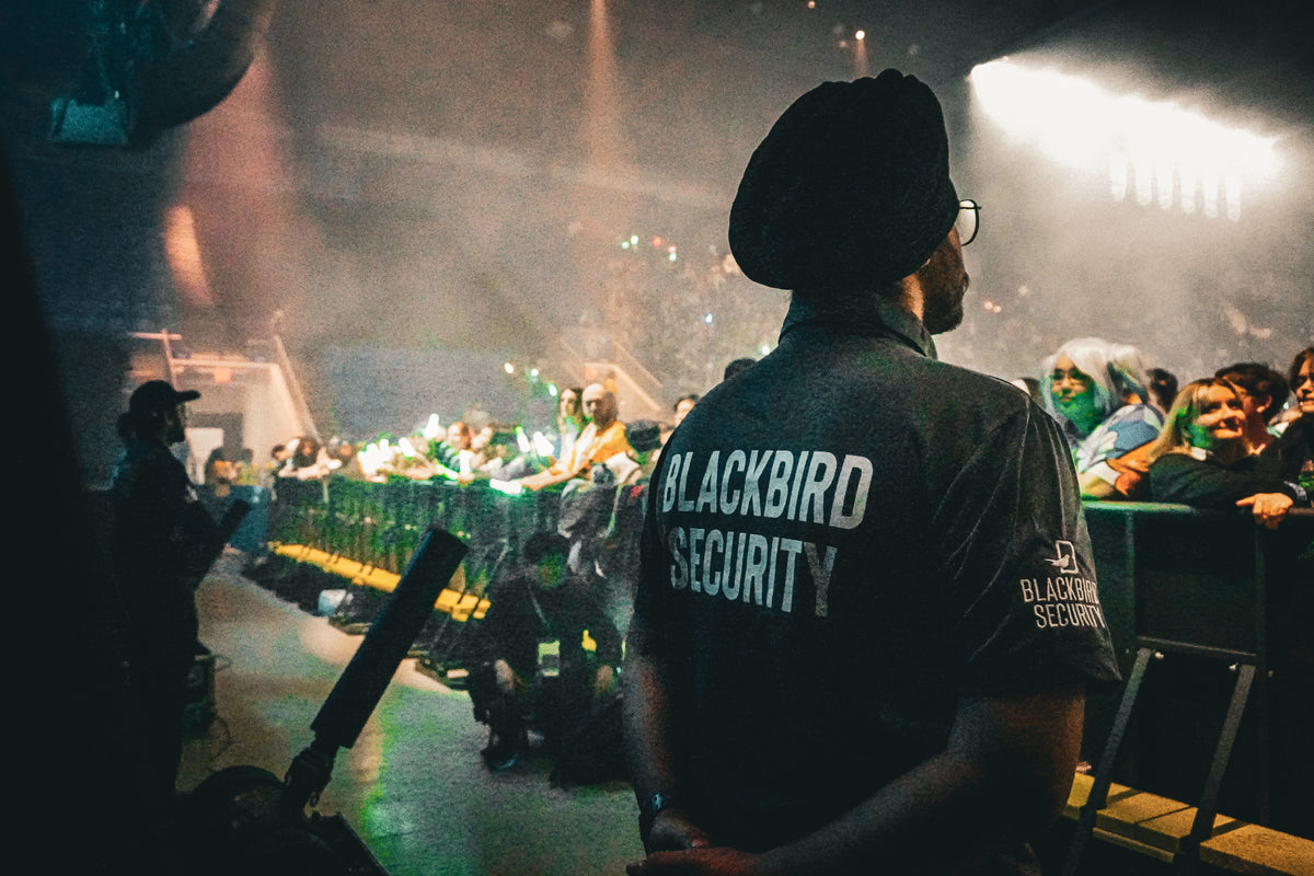Blackbird security guard on duty at a concert