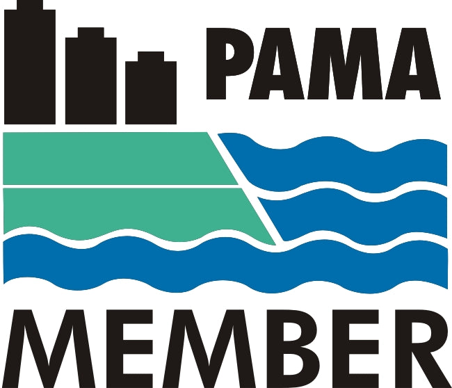PAMA Member logo with cityscape and water design
